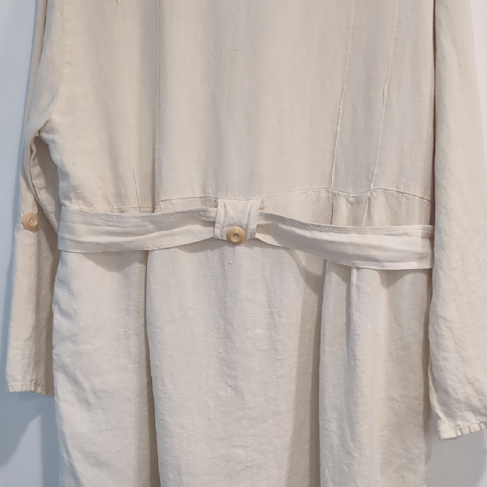 VTG Flax By Jeanne Englehart Cream Snap-Up Belted Maxi Dress Duster Lagenlook - Picture 6 of 9